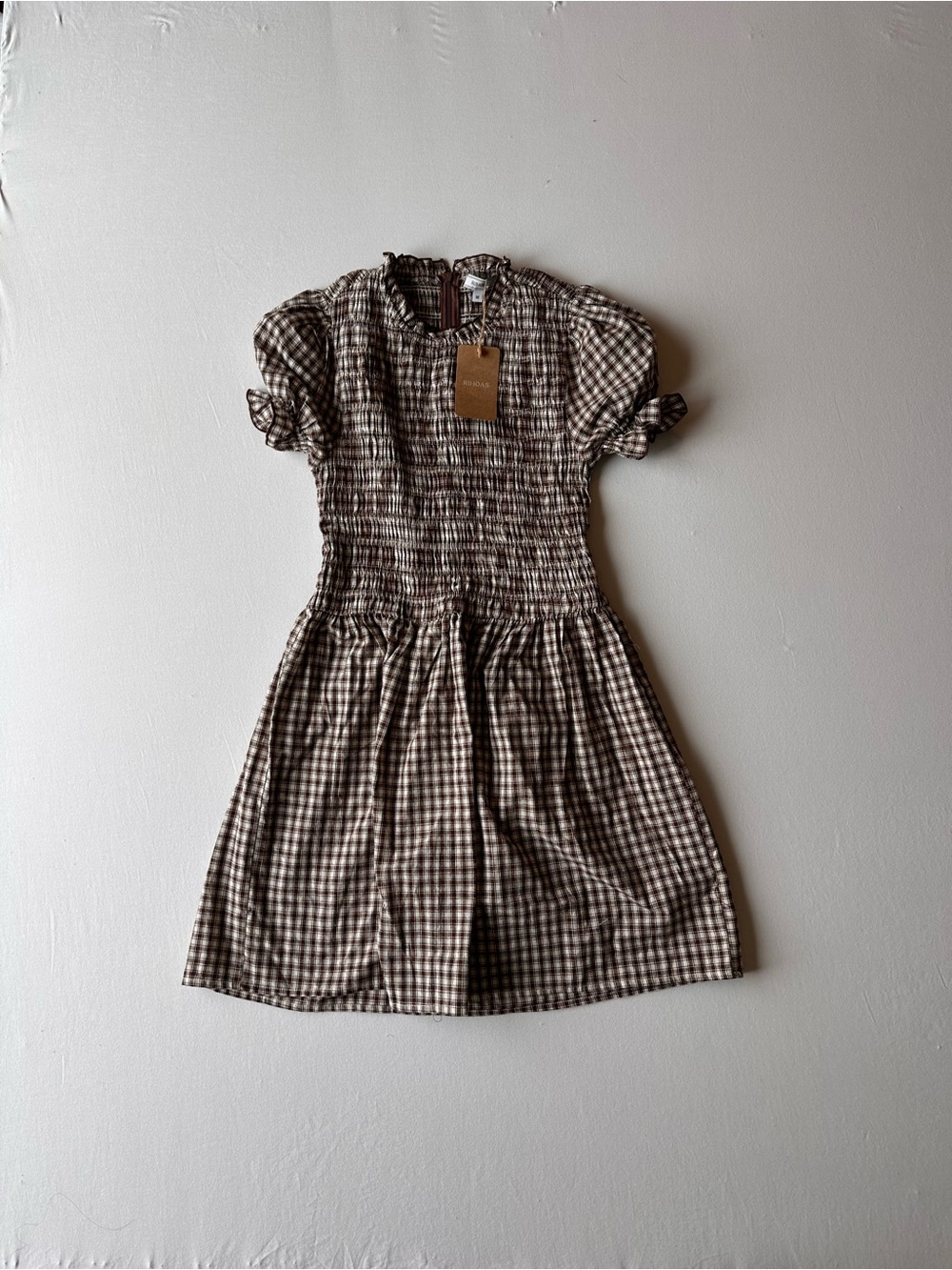 Rihoas Coffee Gingham Puffed Sleeve Mini Dress - Picture 2 of 6